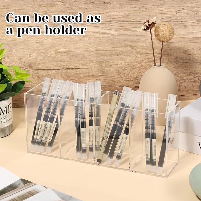 Rainmae Acrylic Cutlery Storage Organizer with 4 Section, Cutlery Utensil Holder Storage Organizer Caddy for Kitchen Countertop Dining Room Home Desk Party Table - Holds Fork, Knife, Spoon, Silverware