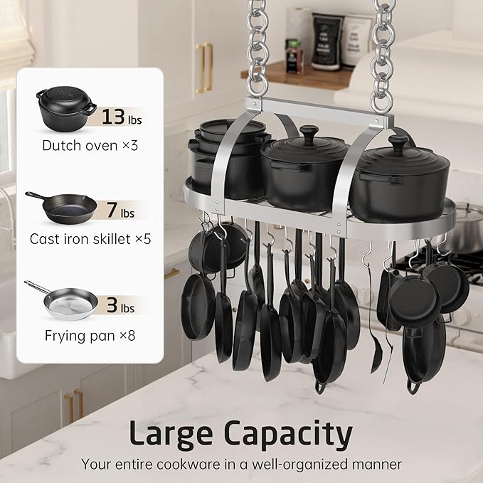 KES Hanging Pot Rack Ceiling Mount, Pot and Pan Rack, Pot Hanger, Kitchen Storage, Pot Rack Organizer with 20 S Hooks, Chrome, KUR221S85-CH