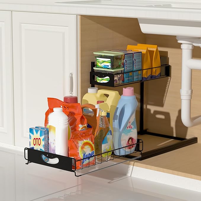 Under Sink Organizer with Pull-Out Drawers,Kitchen Storage Organization,Bathroom Organizers And Storage,Bathroom Shelves,Home Storage,Black