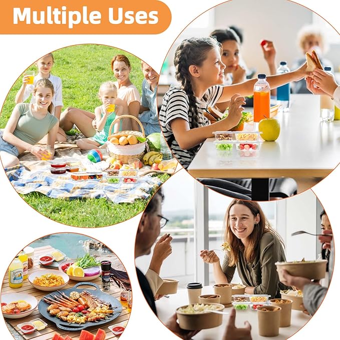 10 Pack Leak-Proof Dual Compartment Containers with Lids, Reusable Sauce Cups for Dips, Condiments, Snacks, Salads – Ideal for Catering, Parties & Takeout