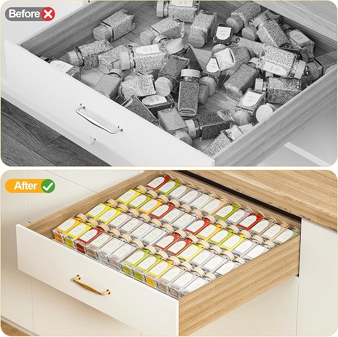 Spice Drawer Organizer 4-Pack, Expandable from 11" to 22" Clear Acrylic Spice Rack for Drawer, Ideal for Kitchen Spice Organization, Seasoning Organizer Holds Up to 48 Jars(Jars Not Included)