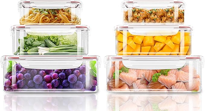 Utopia Kitchen Plastic Food Storage Container Set with Airtight Lids - 12 Pieces (6 Containers & 6 Snap Lids)- Reusable & Leftover Lunch Boxes - Leak Proof