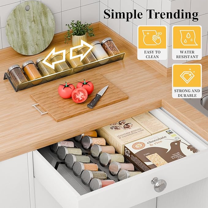 Simple Trending Spice Drawer Organizer,8 Piece Metal Mesh Expandable from 10.75" to 21.5" Insert,Hold up 48 Spice Jars Kitchen Countertop Rack Tray,for Drawer Countertop Jars not included