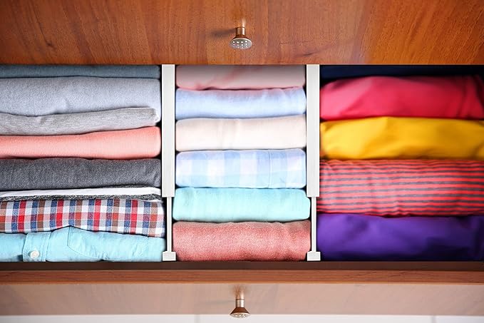 Homemaid Living Bamboo Drawer Dividers Adjustable & Expandable, Kitchen Drawer Organizer, Ideal for Silverware, Dresser Drawer Organizer or Bedroom & Bathroom Drawer Organizer (4pk, White)