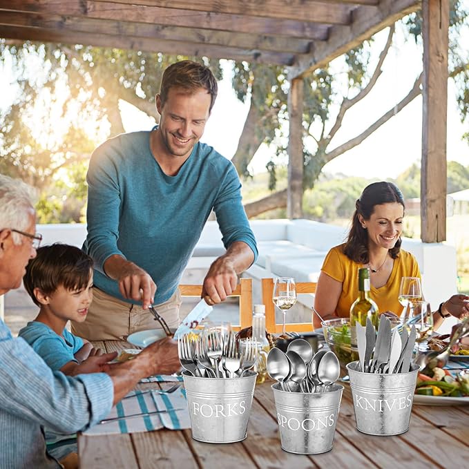 Honeydak 3 Pcs Farmhouse Silverware Holder Countertop Metal Cooking Utensil Caddy Fork Knife and Spoon Cutlery Organizers for Kitchen Counter, Cabinet, Drawer or Pantry