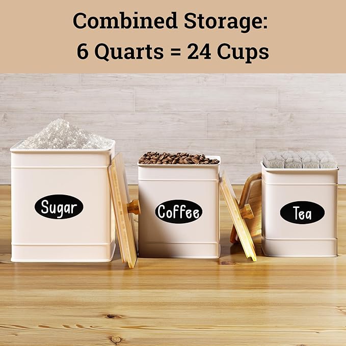 Kitchen Canisters for Countertop Set of 3 with Customizable Chalkboard Labels & Marker Pen - Big Iron Kitchen Canisters with Airtight Lids - White Canister Set - Flour and Sugar Containers Farmhouse