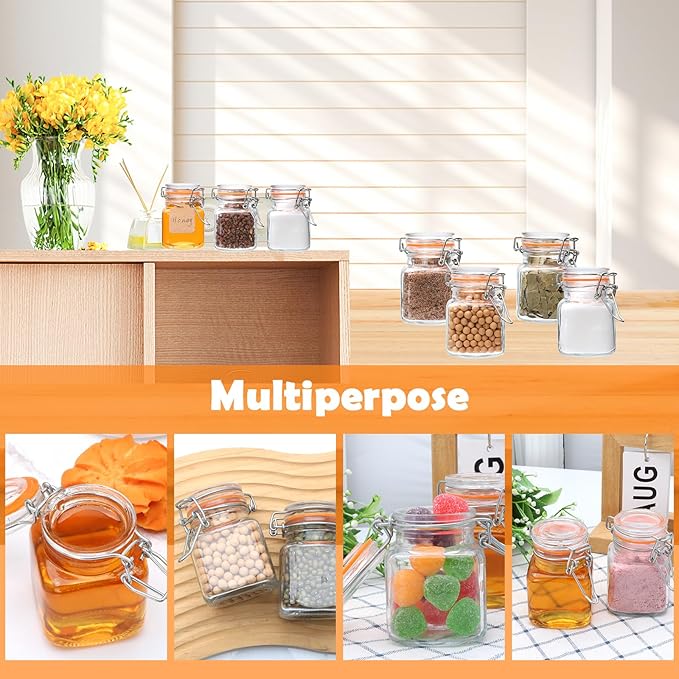 Encheng 4 oz Glass Jars With Airtight Lids And Leak Proof Rubber Gasket,Small Mason Jars With Hinged Lids For Kitchen, Mini Spice Jars With Twine And Tags Labeling 30 Pack