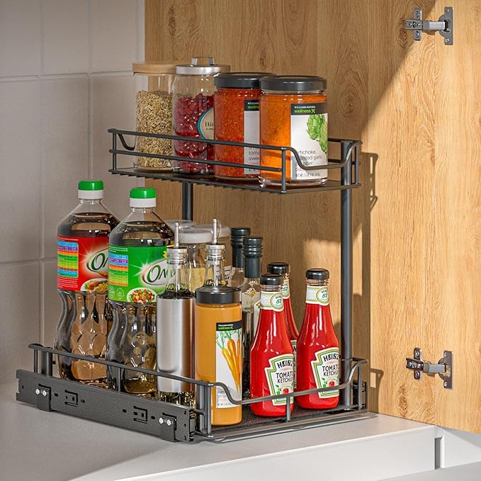 LAMU Under Sink Organizer, Pull Out Cabinet Organizer with Upgraded Slides, Slide Out Sink Shelf Cabinet Storage Shelves, Storages for Kitchen Bathroom