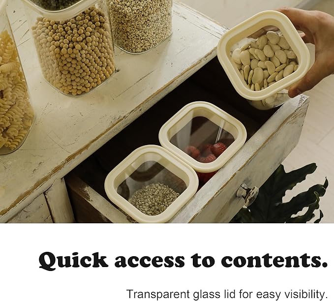 4pcs 40oz Square Pantry Glass Jars with Clear Airtight Lids Kitchen Canisters Sets for Flour, Sugar Refrigerator Safe