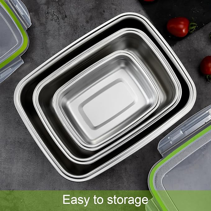 UPTRUST Stainless Stainless Steel Food Storage Containers | Leak Proof & Airtight Lids | Set of 5 Containers BPA Free that are Dishwasher & Freezer Safe, Green