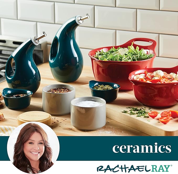 Rachael Ray Ceramics Stacking Spice/Seasoning Box Set with Lid, 2 Piece, Agave Blue