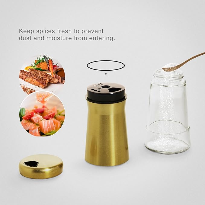 Stainless Steel Salt and Pepper Shakers,Salt Shaker Clear Bottom Jar Bottle Container with Stainless Steel Top,with Adjustable Pouring Hole for Kitchen, Cooking Table, Camp