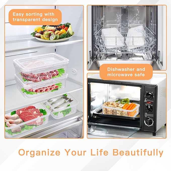2 Pack(8.8 Cup) Large Plastic Food Storage Containers with Lids, Meal Prep Containers Reusable, Snack Container, Lunch Containers Set for Fruits Meals, BPA-Free Freezer, Microwave, Dishwasher