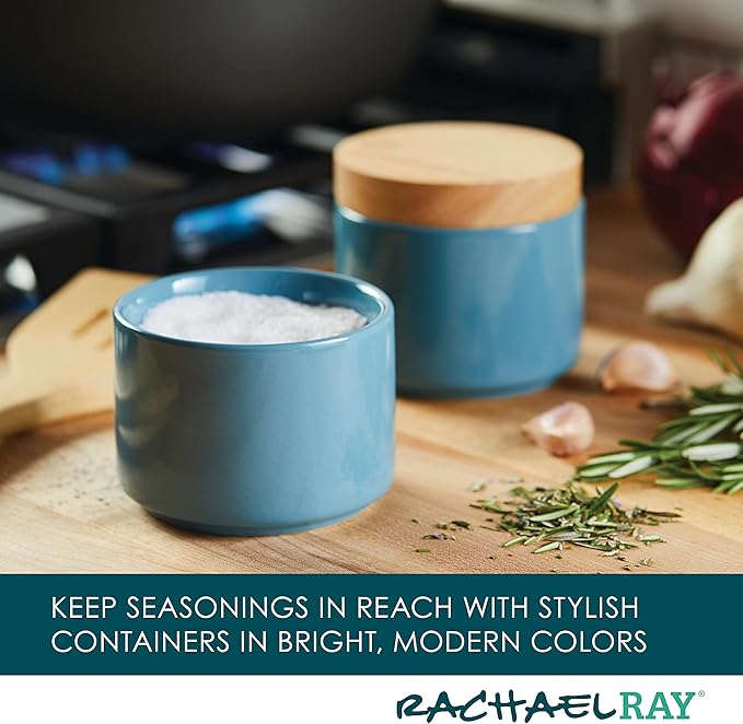 Rachael Ray Ceramics Stacking Spice/Seasoning Box Set with Lid, 2 Piece, Agave Blue