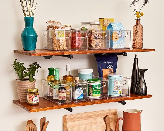 iDesign Stackable Pantry Bins with Handles for Cabinets or Fridge, Set of 6, Clear, Made in USA