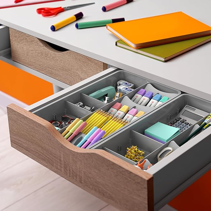 Simple Houseware Adjustable Silverware Utensil Drawer Organizer for Kitchen, Grey