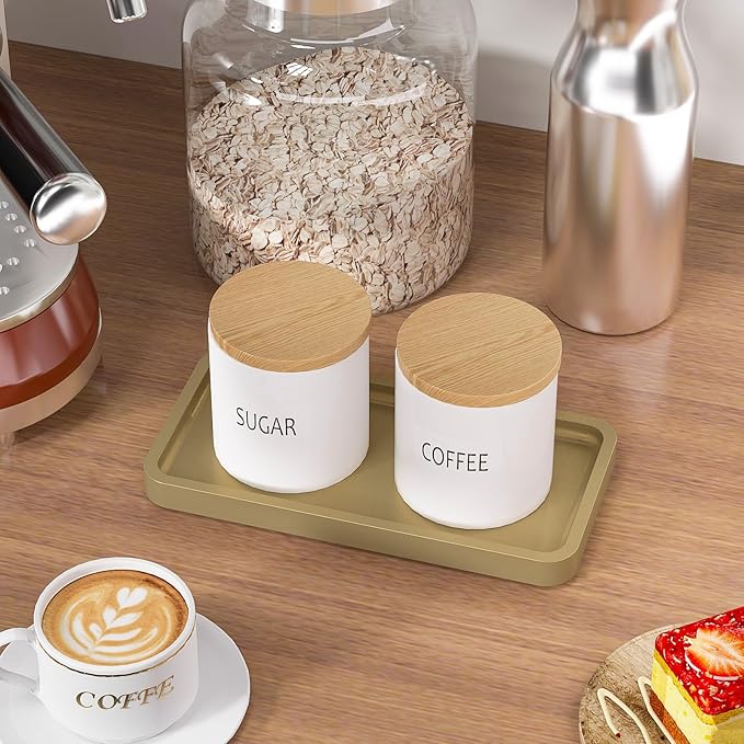 Weenson Gold Bathroom Vanity Tray for Countertop Makeup Perfume Jewelry Decor Candle Keys, Bamboo Kitchen Tray for Soap Dispenser Spice, Small Toilet Tray Nightstand 7.9" L x 4" W x 0.79" H