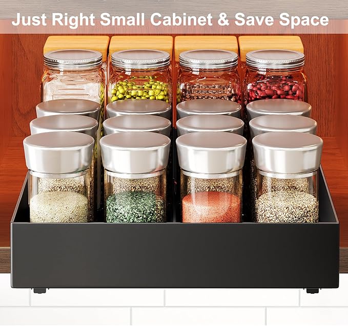 Pull Out Spice Rack Organizer for Cabinet, Slide Out Spice Racks Organizer, No Drill Easy to Install, 8"Wx10"Dx2"H