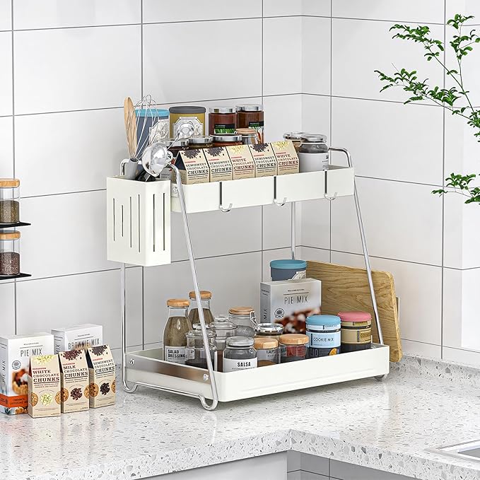 KMC Spice Rack Organizer for Cabinet, Countertop - White 13" W x 15" H x 8.6" D - Seasoning & Spice Storage, Shelf & Cabinet Organization