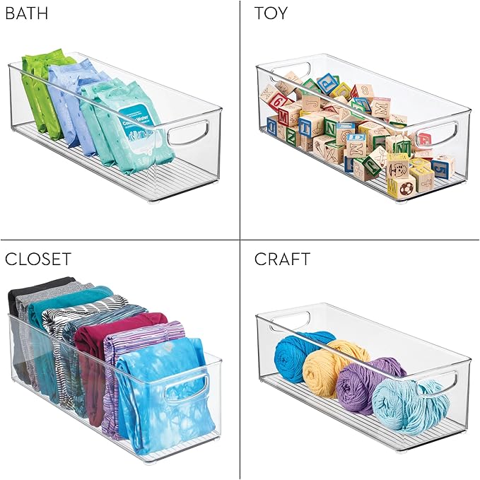 iDesign Plastic Stackable Pantry Bin with Handles for Cabinets or Fridge, Clear, Made in USA