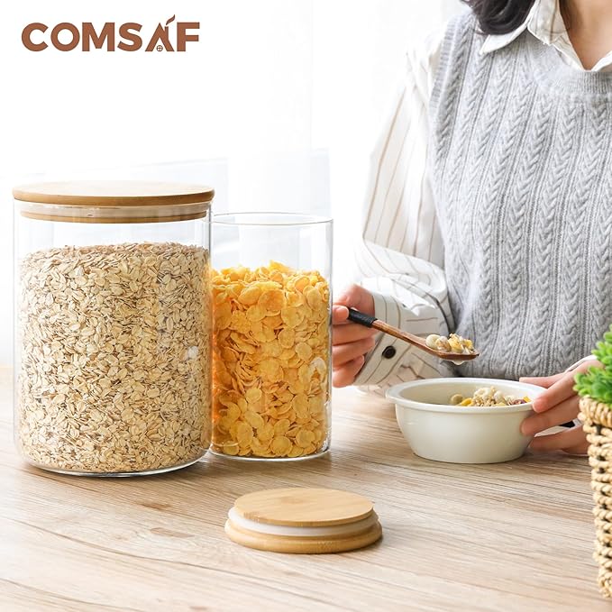 ComSaf Glass Jar with Airtight Lid (102 oz/3 liter), Large Glass Coffee Storage Container with Lid, Clear Glass Food Canister for Kithen Storage, Wide Mouth Easy Access