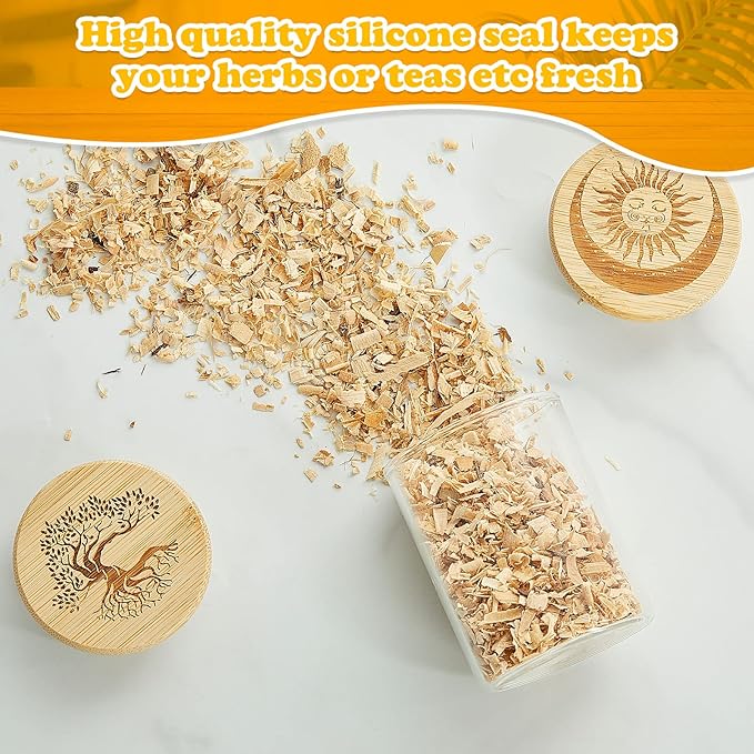 2 Packs Glass Storage Jar with Decorative Airtight Bamboo Lid Multi Use Container Glass Jar Set Kitchen Canisters Food Cereal Storage for Candy Cookie Coffee Tea, 1/8 oz
