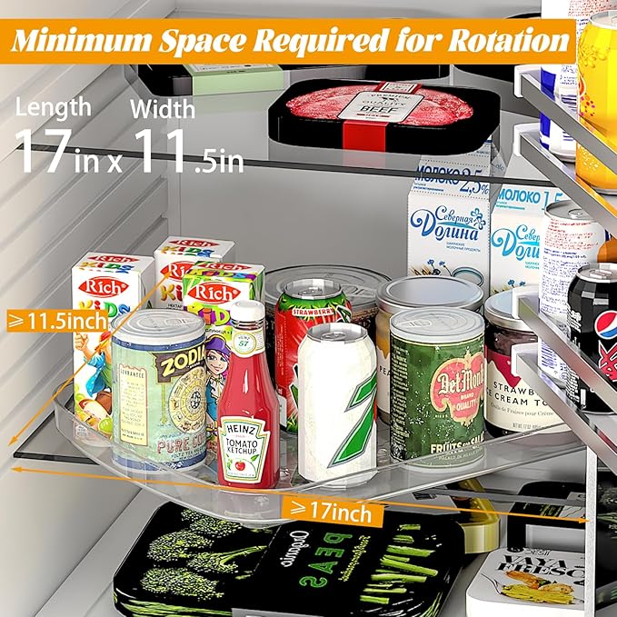 Lazy Susan Turntable Organizer for Refrigerator 360° Refrigerator Organizers and Storage Lazy Susan Organizer for Fridge, Cabinet, and Pantry,15.82"x12",(Clear 2 Pack)