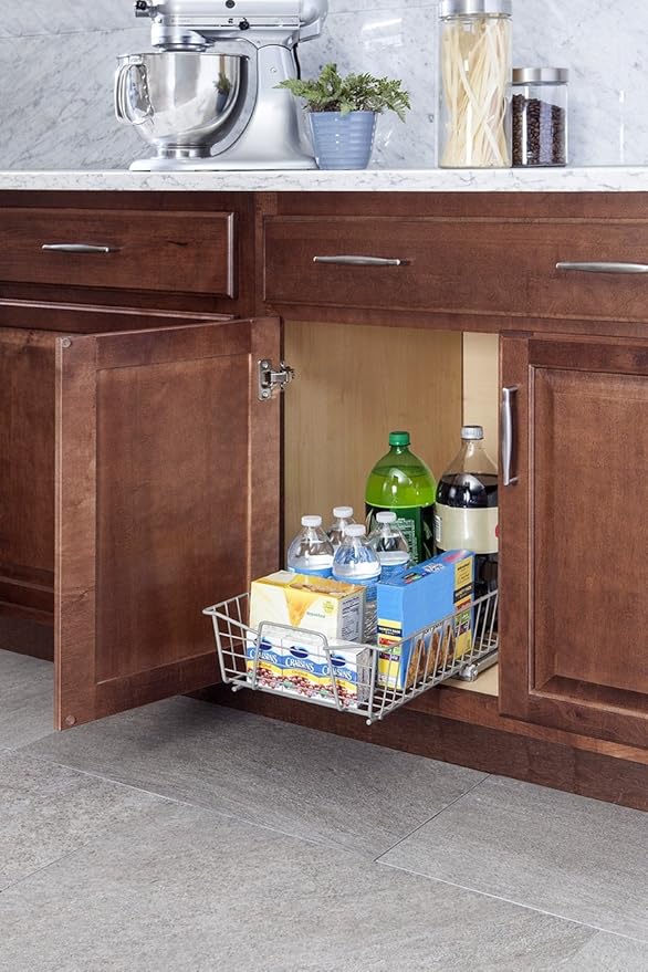 ClosetMaid 11 in. Pull Out Cabinet Organizer, Heavy Duty, Slide Out Pantry Shelves Drawers for Kitchen, Bathroom, Nickel