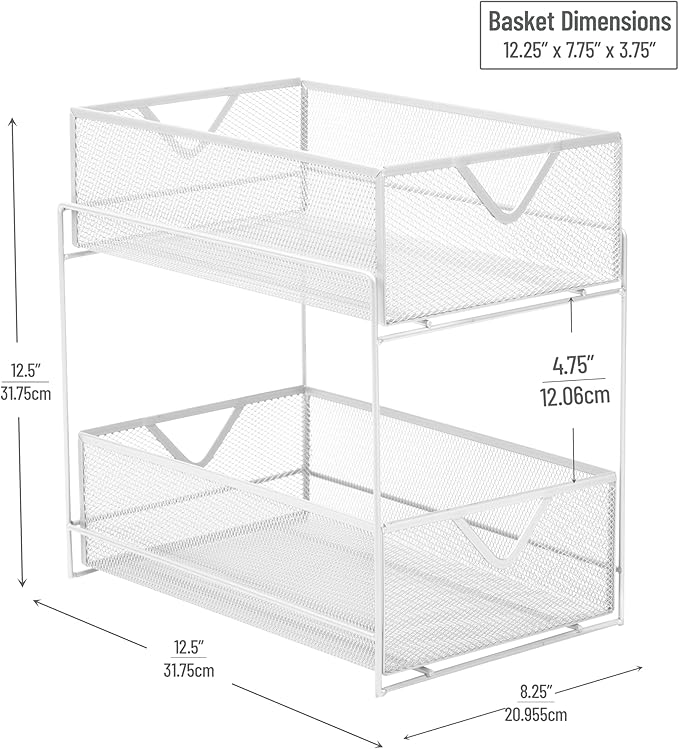 Mind Reader Accessory Organizer, Supply Storage, Makeup, Crafts, Office, Kitchen, Metal Mesh, 8.25"L x 12.5"W x 12.5"H, White