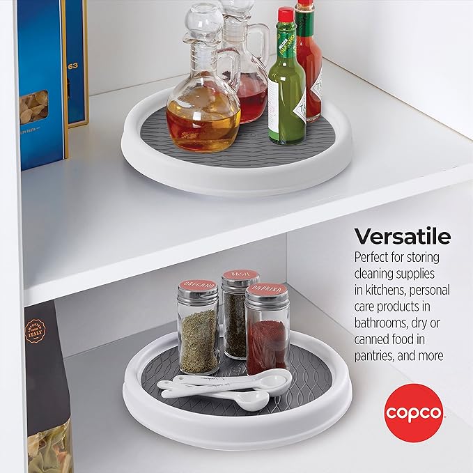 Copco 9-Inch Non-Skid Pantry Cabinet Lazy Susan Turntable, Set of 2, White, Gray