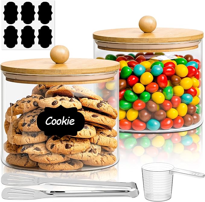 ComSaf Half Gallon Cookie Jar, Large Glass Jar with Lid Set of 2, 64 OZ Glass Food Storage Containers, Flour Sugar Storage Containers for Candy Cereal Nuts Beans, Canisters Sets for The Kitchen