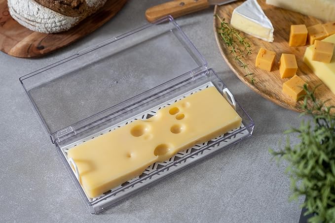 Cheese Keeper | Storage Container for Fridge | Food Box with Hinged Lid and Removable Tray | Sliced Cheese Organizer | Made in USA