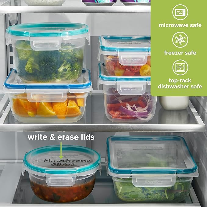 Snapware Total Solution 2-Pack (3-Cup) Plastic Food Storage Containers Set, Leakproof & Airtight Locking Lids Tupperware, Non-Toxic BPA-Free Lids, Microwave Dishwasher Freezer Safe