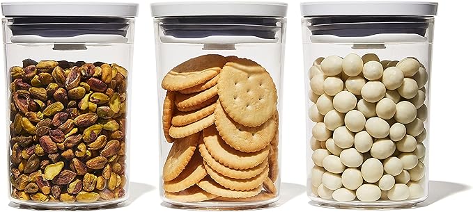OXO Good Grips 3-Piece Mini Round POP Canisters | Includes three 0.6 Qt/0.6 L Airtight Food Storage Containers | Ideal for tea, sugar cubes | BPA Free | Dishwasher Safe