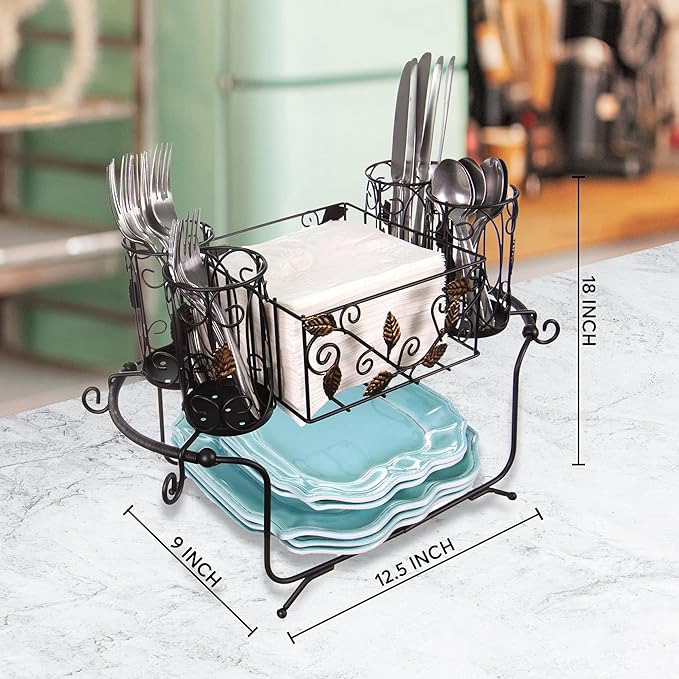Utensil Caddy - Silverware Caddy or Napkin, Cutlery and Plate Holder - The Ideal 2-Piece Portable Outdoor Kitchen Accessories Buffet Organizer for Picnics, Camping, Barbecue, Parties and Events