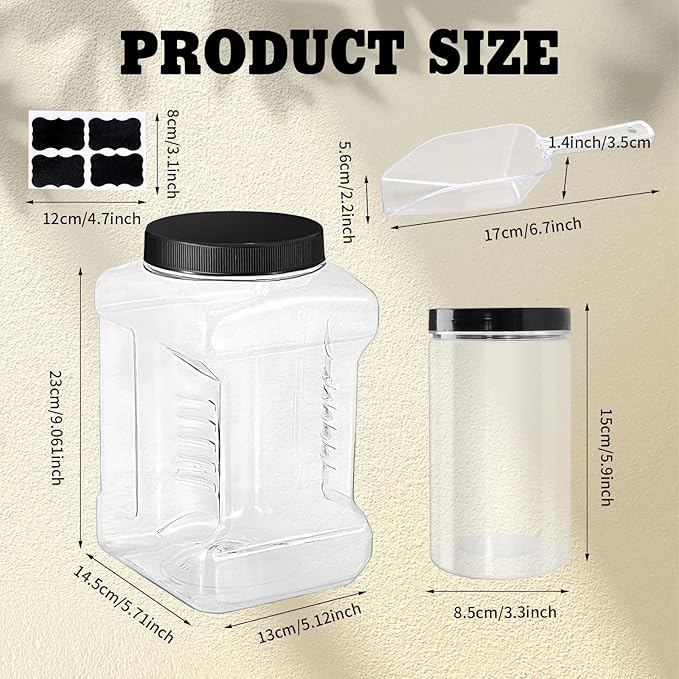 6 Pcs 1 Gallon Clear Plastic Jar with Lid and 25 oz Round Jar Wide Mouth Screw Top Storage Containers, Plastic Canisters for Candy Cookies Food with Spoon Labels and Pen