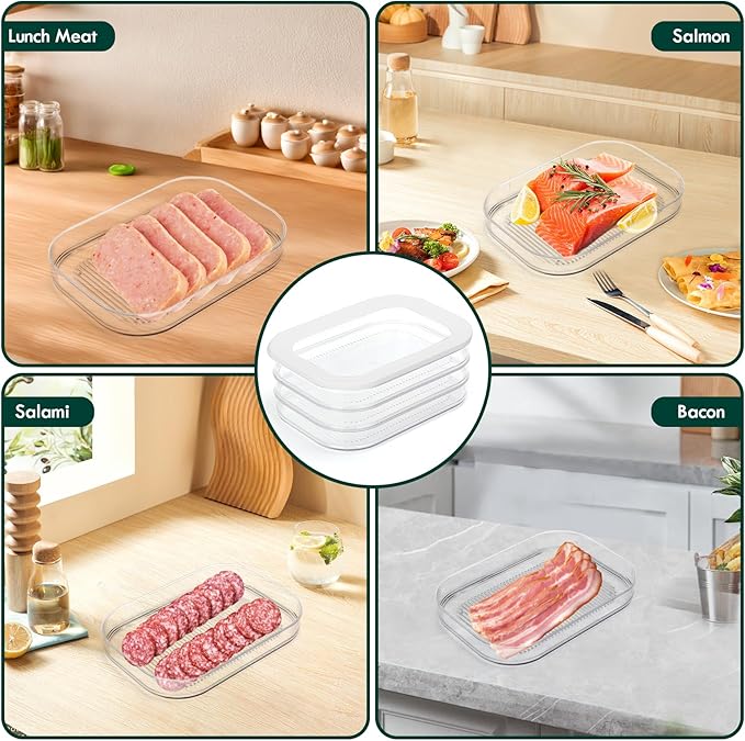 Deli Meat Container for Fridge, 3 Layer Stackable Bacon Lunch Meat Organizer for Refrigerator, Cold Cuts Storage Container with Lids & Clip for Ham,Salami, Sandwich, Cheese & Lunchmeat,18.6oz