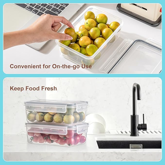 KAGUYA 4 pack Food Storage Containers with Lids, Plastic Food Containers for Pantry Organizers and Storage, 34 Oz, 100% BPA Free, Leak-Proof, Microwave and Freezer Safe