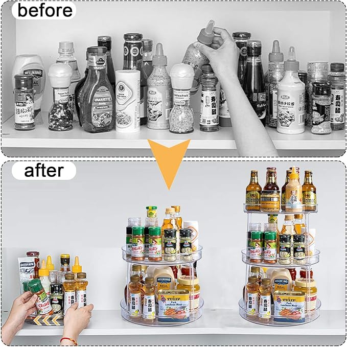 Non-Skid 3 Tier Lazy Susan Turntable - 360 Degree Rotating Spice Rack for Kitchen, Cabinet & Pantry