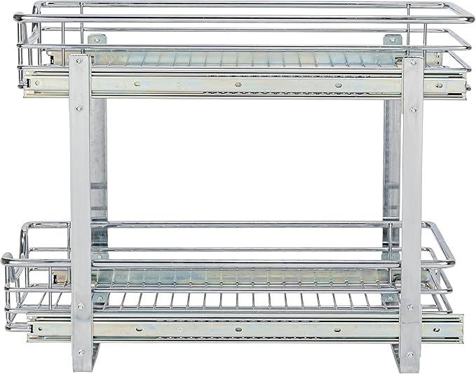 Household Essentials Glidez Slide Out Cabinet Organizer, 11.5” Wide, Durable Chrome-Plated Steel Frame,Dual Baskets & Smooth Glides,Heavy-Duty & Space-Optimizing,Simple Assembly & Installation, Chrome