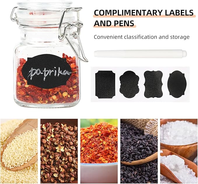 12 Pack Glass Jars with Airtight Lids, 3.4 oz Small Spice Jars, 12 Pack Empty Mini Glass Bottles with Silicone Gasket, Herb Containers with Chalkboard Labels and Marker for Kitchen