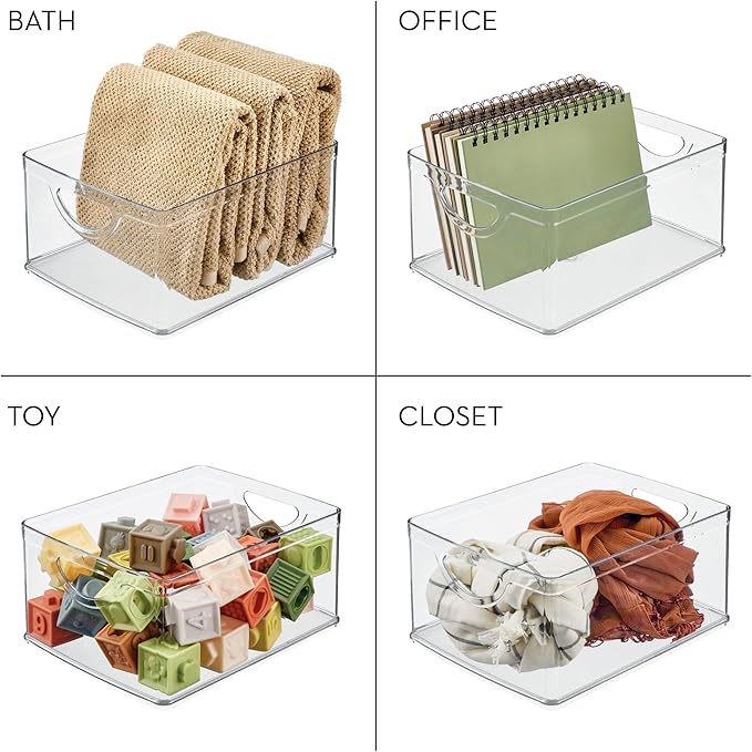 iDesign Pantry Storage Bins with Handles for Cabinets or Fridge - Set of 4 - Clear - Made in USA