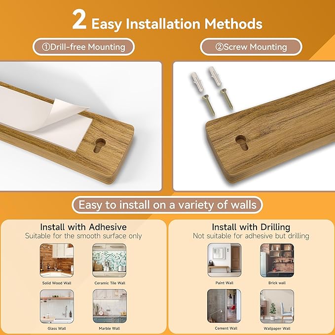 Magnetic Knife Holder for Wall, 10" Acacia Wood Knife Magnetic Strip Powerful Magnet Knife Holder Strip No Drill Use as Tool Key Storage Knife Bar, Knife Rack for Kitchen Utensil Organizer Light Brown