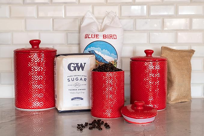 10 Strawberry Street Kitchen Canister, 3 Piece Set, Diamond Red