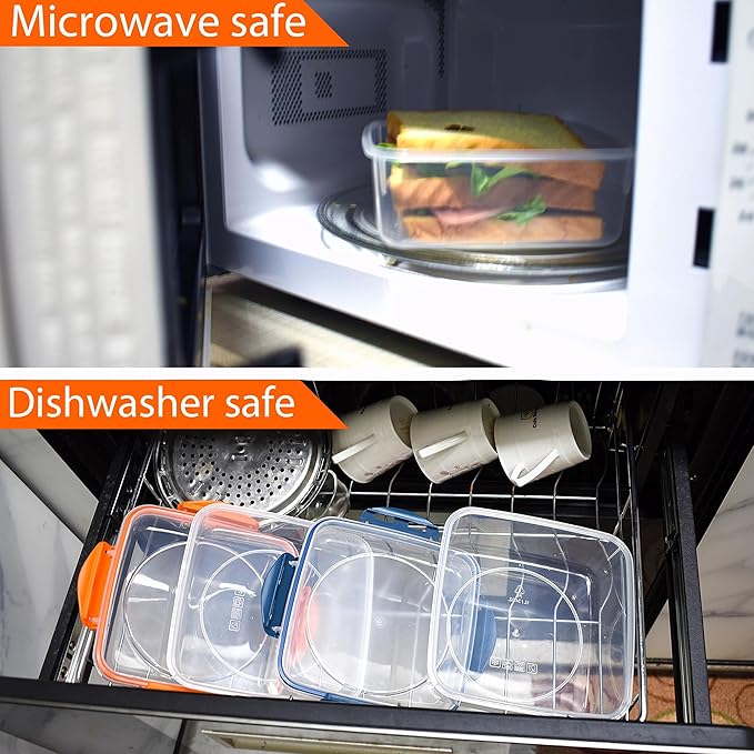 Sandwich Containers 4 Pcs - Reusable Airtight & BPA-Free Kitchen Storage Containers - Microwave & Dishwasher Safe 2 Heightened Lunch Box and 2 Normal Size