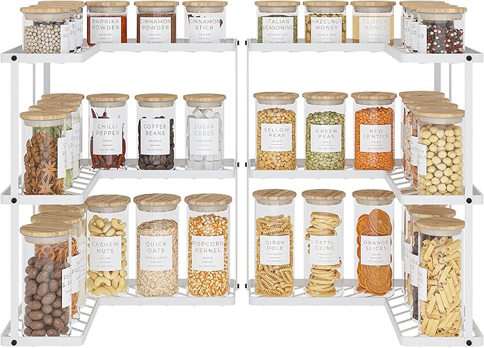 Buzowruil Kitchen L-Shaped Spice Rack Storage Rack Triangle Corner Three-Layer Cabinet Spice Storage Rack,2 Pack (White)