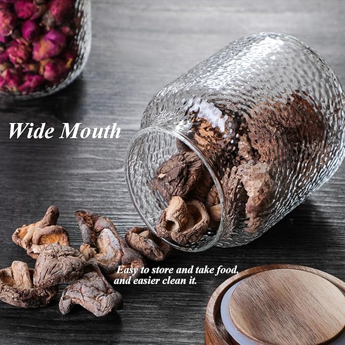 Viovian 16 oz Glass Coffee Nuts Canister Vintage Glass Storage Jars with Wooden Lids Clear Decorative Jar for Food Kitchen Coffee Tea Sugar Cookie Candy Counter Pantry 500ML