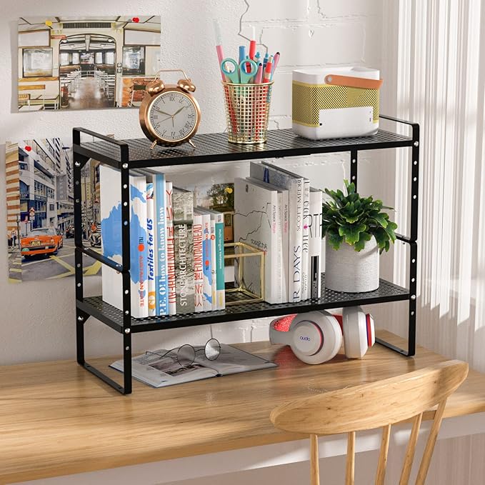 Cabinet Organizer Shelf Expandable Spice Rack Stackable Cabinet Pantry Counter Under Sink Shelves Storage Shelf Rack for Kitchen Home Office,Black,3 Packs