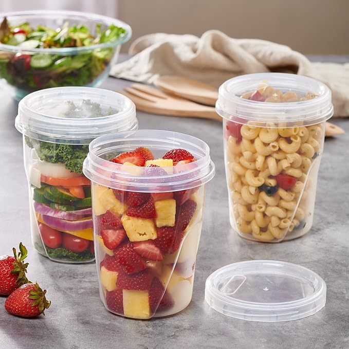 PLASTICPRO 12 Pack Twist Cap Food Storage Containers with Clear Screw on Lid- 32 oz Reusable Meal Prep Containers - Freezer and Microwave Safe Clear Plastic Food Storage