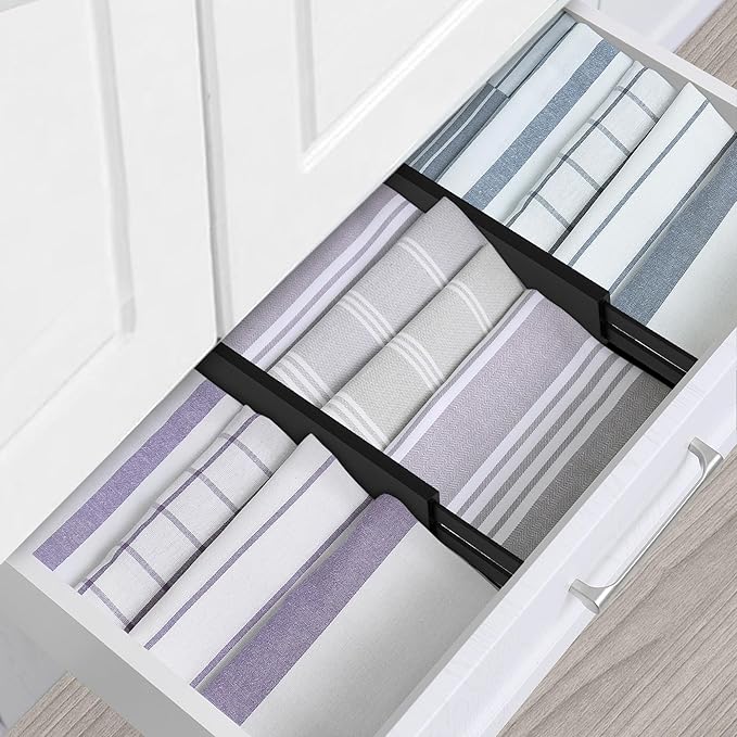 Utoplike 4 pcs Bamboo Kitchen Drawer Dividers Large, Adjustable Black Drawer Organizers, Spring Loaded, Works in Kitchen, Dresser, Bathroom, Bedroom, Drawer, Desk